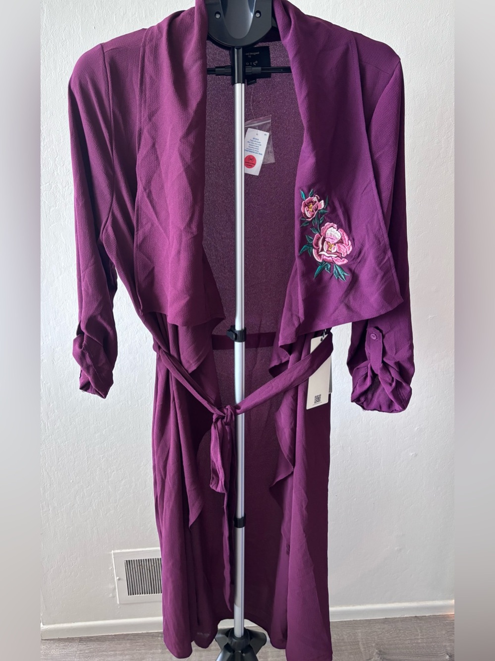 IRIS Plum Embroidered Wrap Cardigan